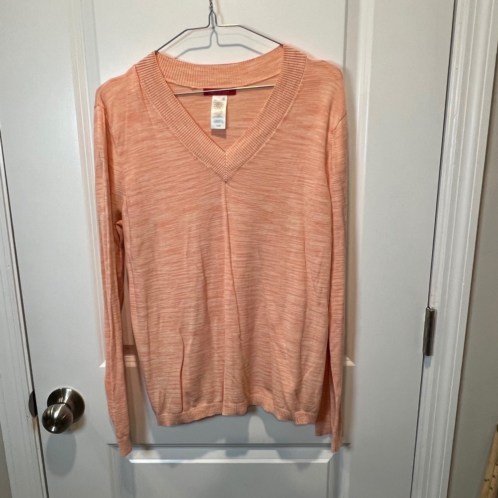 Anne Klein Womens V-Neck‎ Sweater Space Dye Peach XL